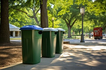 Recycling Bins In Wellmaintained City Park