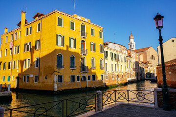 A Yellow House on the canal in Venice, Italy