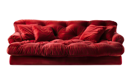 Red Velvet Sectional Couch Isolated on Transparent or White Background, PNG