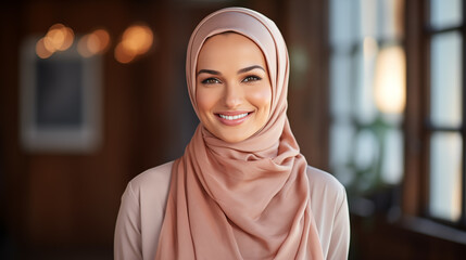 graceful muslim woman in in modern public scene, empowerment and elegance 