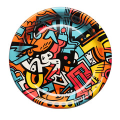 Graffiti Plate from a Top View Isolated on Transparent or White Background, PNG