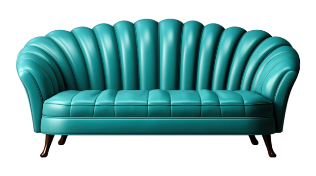 Turquoise Art Deco Sofa Isolated on Transparent or White Background, PNG - Powered by Adobe