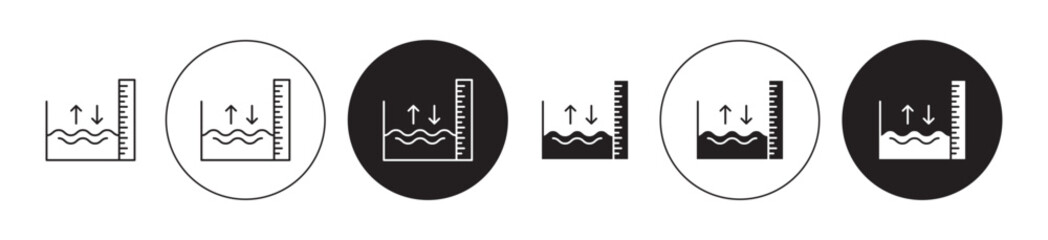 Sea level line icon set. Rising water level measurement symbol for ui designs.