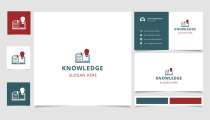 Knowledge logo design with editable slogan. Branding book and business card template.