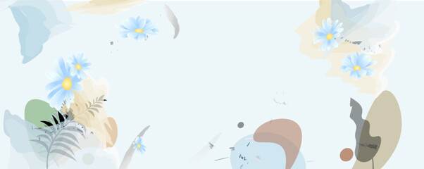 Digital watercolor background with gerbera and leaves