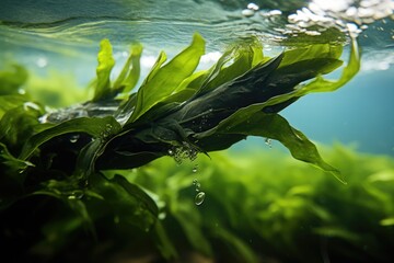 Wakame Swaying Underwater Closeup