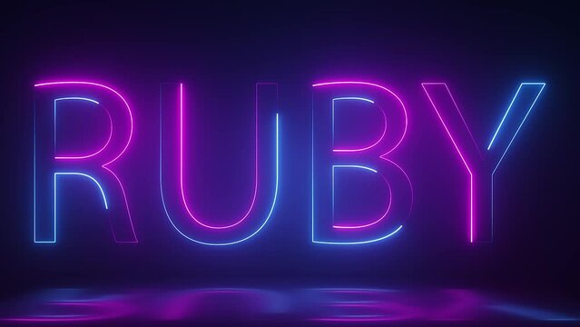 3d render illuminated glowing neon ruby text animation on dark background