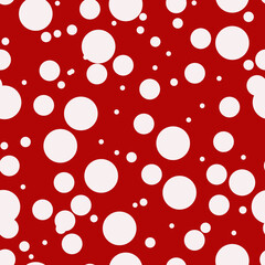 Seamless  pattern with white circles of different sizes on a red background. Set of seamless textures with white bubbles, seamless texture.