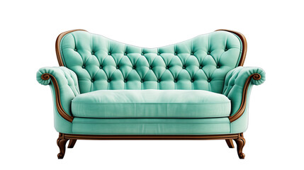 Mint Green Vintage Couch Isolated on Transparent or White Background, PNG