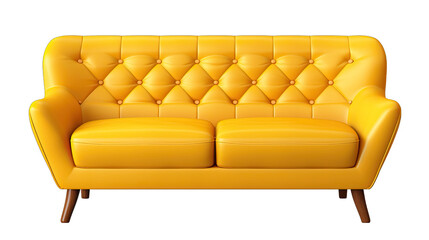 Yellow Retro Couch Isolated on Transparent or White Background, PNG