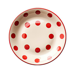 Polka Dot Plate from Top View Isolated on Transparent or White Background, PNG