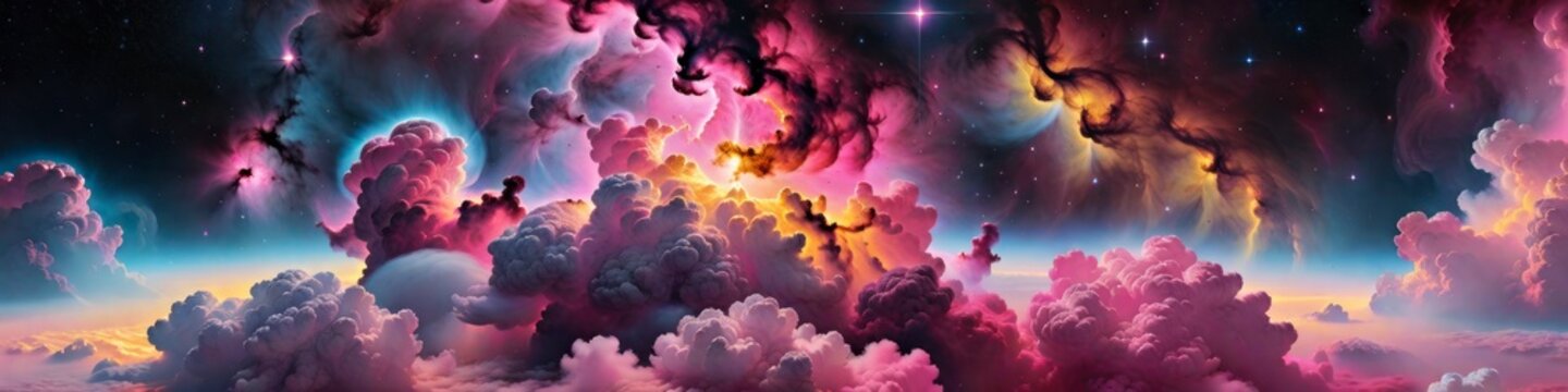 Abstract banner pink space clouds, background for your design