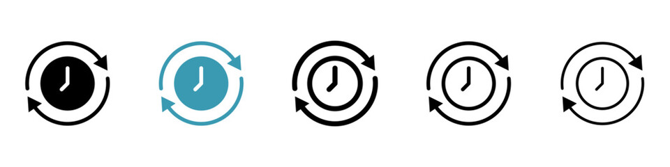 Time Travelling vector icon set. Travel history symbol. Past clock icon in black and white color. - obrazy, fototapety, plakaty