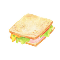 Watercolor illustration. Sandwich with meat and vegetables