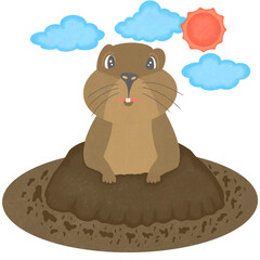 Groundhog cartoon is coming out of the cavity
