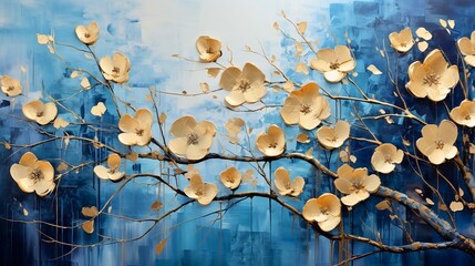 Golden Flowers oil painting, generative ai