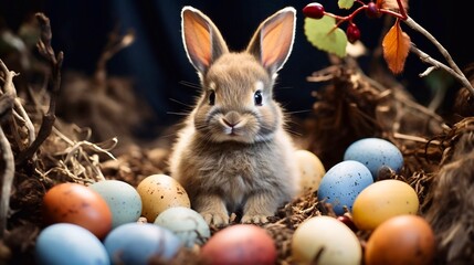 easter bunny with eggs, generative ai