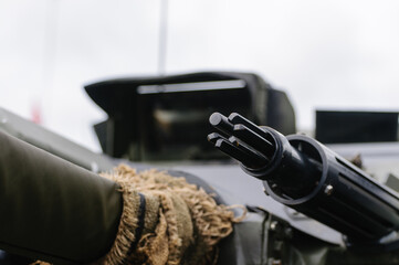 Drivers prism and heavy machine gun on an armoured reconnaissance vehicle