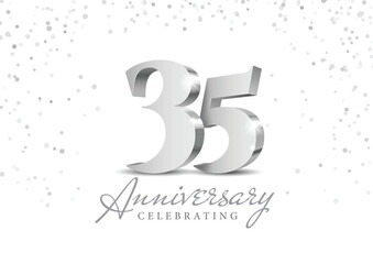 Anniversary 35. silver 3d numbers. Poster template for Celebrating 35th anniversary event party. Vector illustration