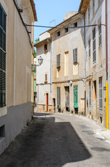 Empty street in Arta, Mallorca/Majorca on a very hot day