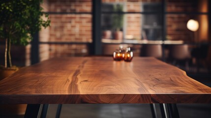 Wooden conference table in an office room, modern interior at work