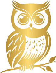 Owl golden icon, gold animal character