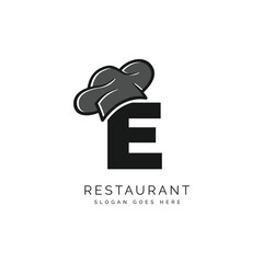 Letter E logo with chef's hat for a restaurant. Alphabet E Concept Design Food Business Logotype vector illustration