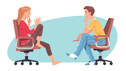 Young business man, woman team or friends discussing startup project informally at home office. Relaxed colleagues partners persons talking together. Informal meeting flat vector illustration