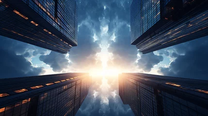 Fotobehang Looking at the sky between two skyscrapers  © Designcy Studio
