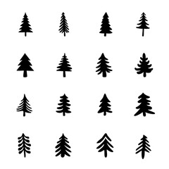 Hand drawn christmas pine tree vector set - obrazy, fototapety, plakaty