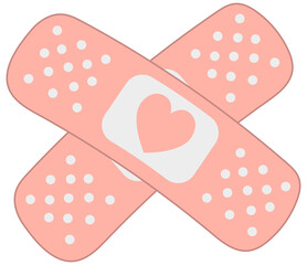 Hand drawn cute seamless pattern of adhesive plaster with heart.