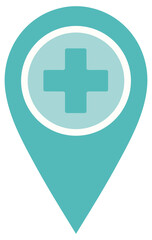 Medical assistance location symbol. Medic station icon. Vector marker for first aid kit.