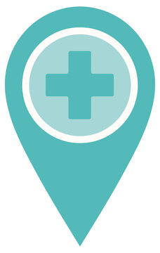 Medical assistance location symbol. Medic station icon. Vector marker for first aid kit.