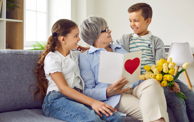 It's so sweet, thank you. Happy grandmother receives presents from her loving grandchildren....