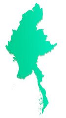 Green color Myanmar map, Myanmar 3d map