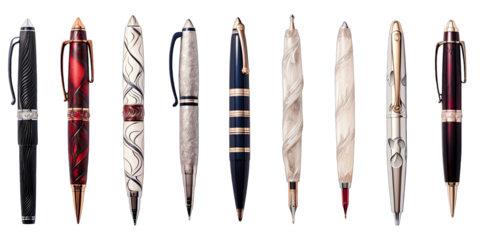 Set Of Different Luxury Pen Isolated On Transparent Background