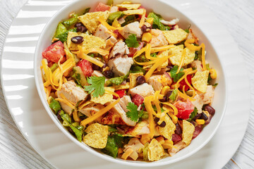 mexican rotisserie chicken salad in white bowl