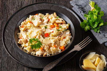 Chicken Fried Rice with vegetables in black bowl