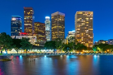 4K Image: Los Angeles Night Skyline Illuminated by City Lights - Urban Metropolis at Night