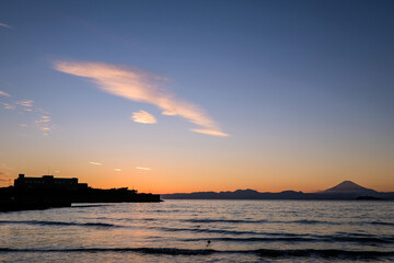 神奈川県逗子市逗子海岸からの夕日