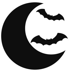 Moon and bats icon isolated white background.