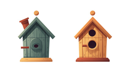 Obraz na płótnie Canvas Wooden bird houses as a set. nesting box made of various woods. On a white background, a flat vector graphic is displayed.v