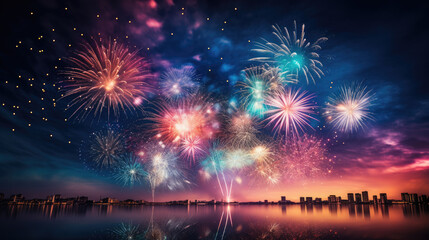 Fototapeta na wymiar Generative ai illustration of Night of celebration with beautiful colorful firework