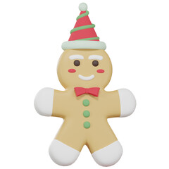 3d cute christmas gingerbread man, minimal style, isolated . christmas biscuit icon. 3d food and dessert illustration.