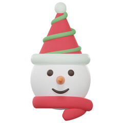 3d cute snowman with Xmas hat. Illustration of the snowman wearing a red muffler and Santa hat.