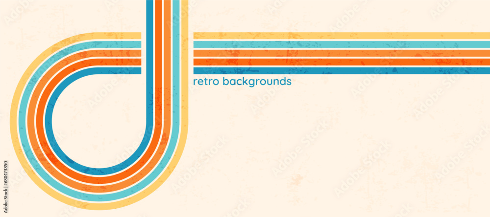 Aufkleber retro colorful backdrop with bright curved stripes, groovy background with scuffed texture, old styl