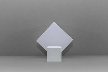 Arrière-plan gris et blanc avec présentoir pour des produits avec un rendu 3 D. Plate-forme vide...