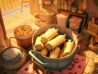 Tamales, traditional dish. Preparing tamales. Treats for the family. Corn dish.