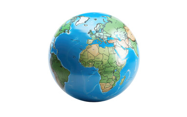 Fototapeta premium Realistic Earth globe illustration, blue and green world planet icon, 3D geospatial sphere for education and travel design isolated on Transparent Background