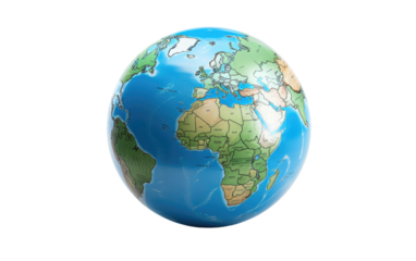 Glassy Globe on White or PNG Transparent Background.
